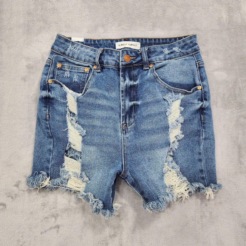 Almost Famous Shorts Womens 5 Juniors Blue High‎ Rise Cutoff Denim Distressed